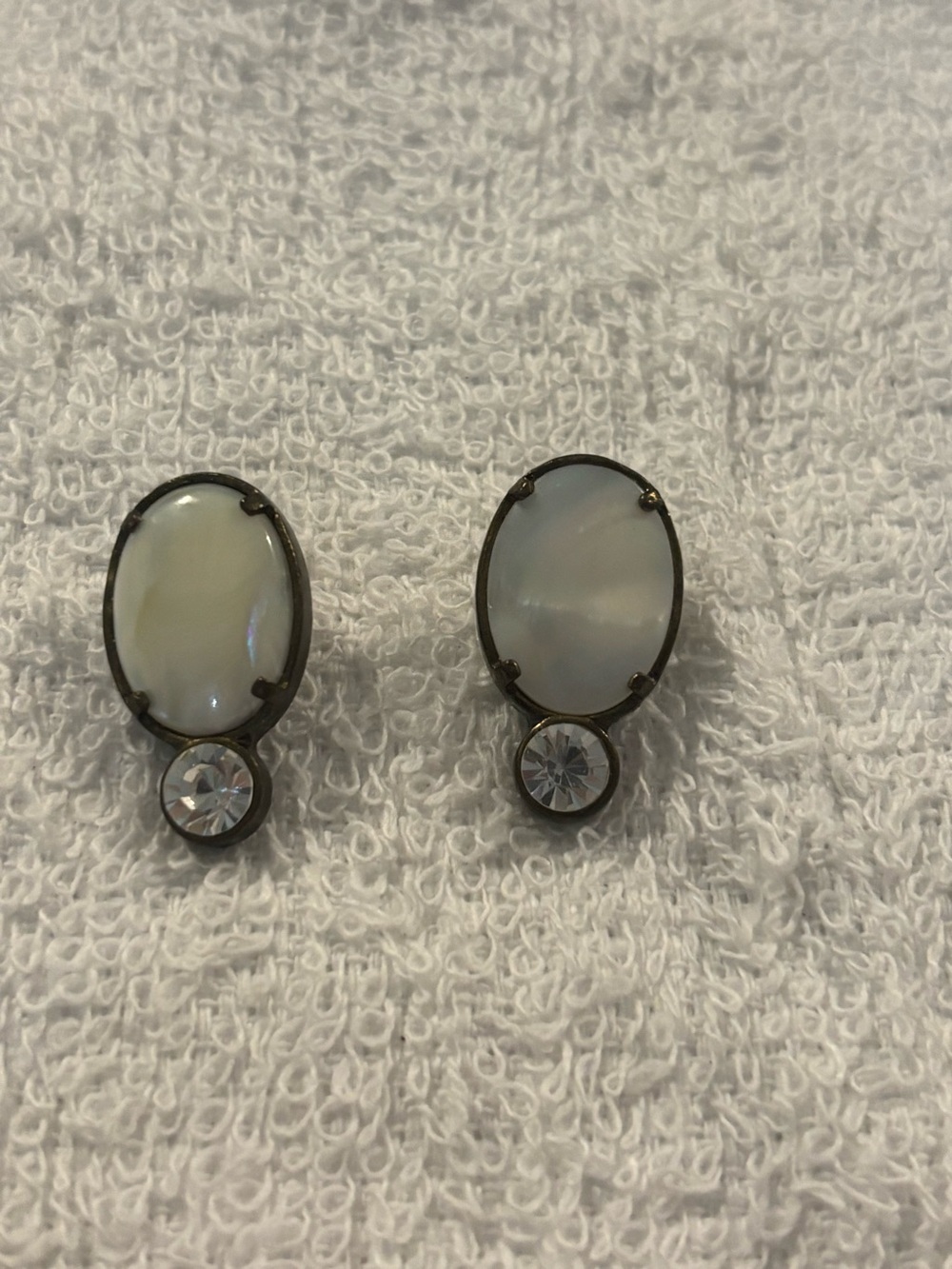 Oval Mother of Pearl & Rhinestone Stud Earrings